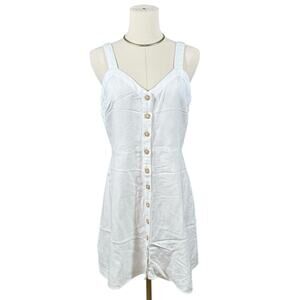 White Linen A-Line Button Front Mini Dress Size 2P Coastal Old Money Clean Girl